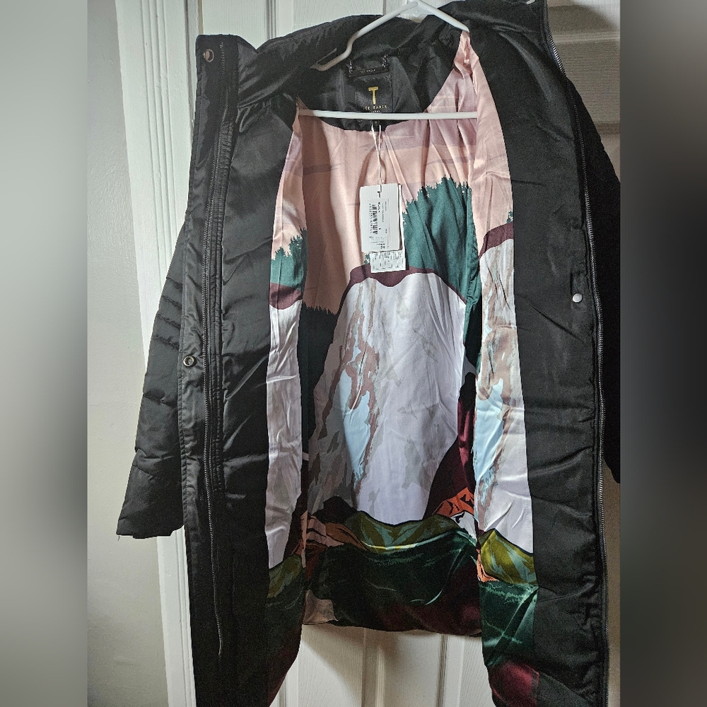 NWT Ted Baker SAMIRA Long Belted Padded Black Coat Size 0 - Picture 5 of 5